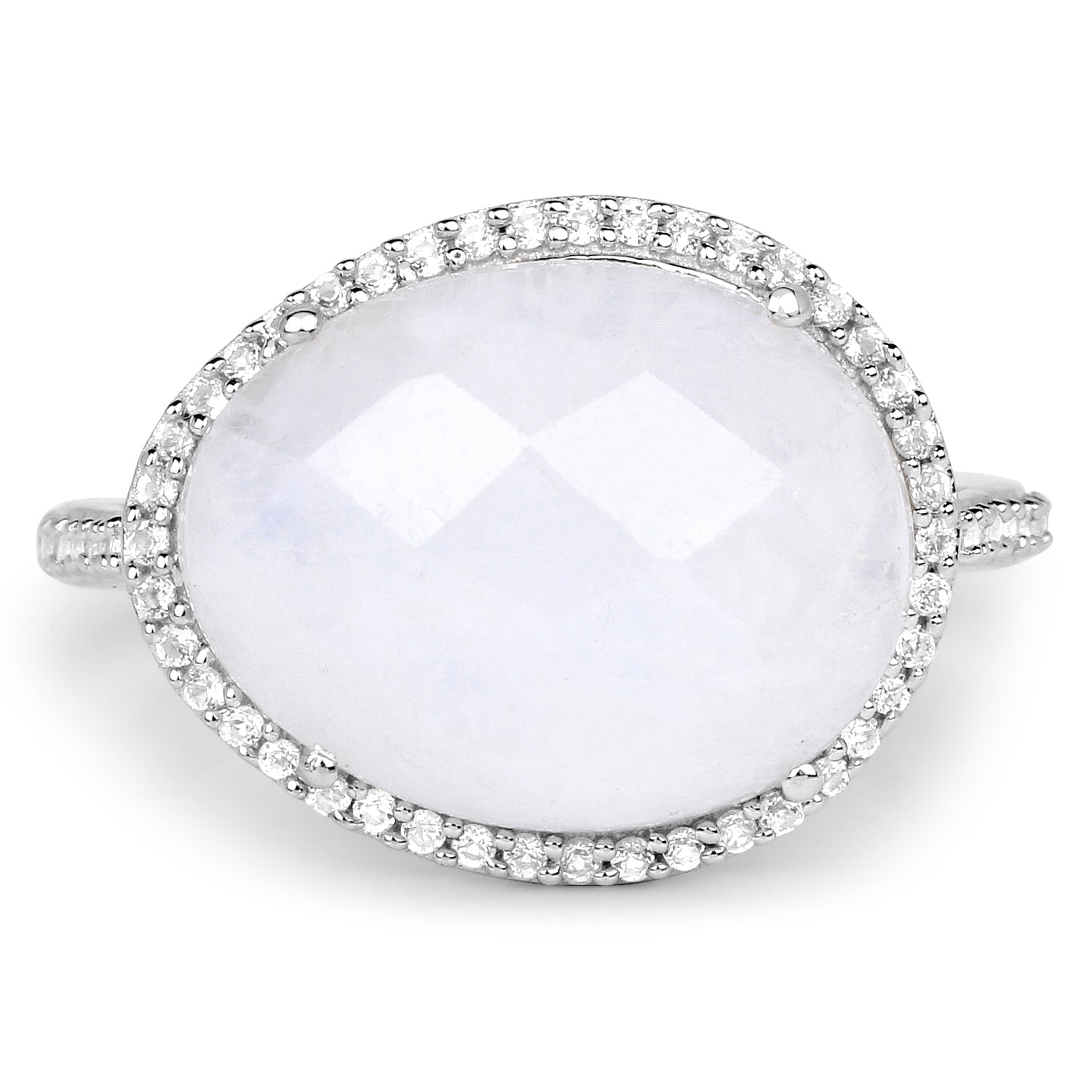 7.33 Carat Genuine White Rainbow Moonstone And White Topaz .925 Sterling Silver Ring by Bids.com