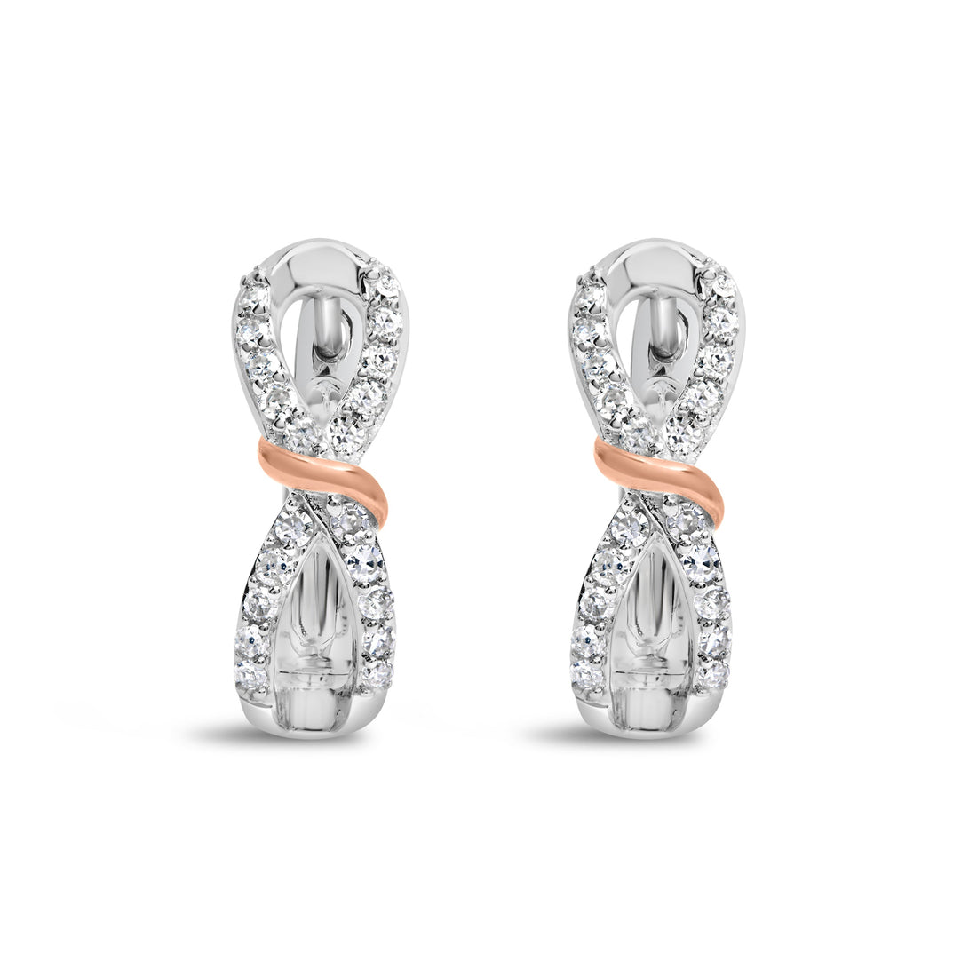 10K White and Rose Gold 1/3 Cttw Diamond Infinite and Ribbon Hoop Earrings (H-I Color, I1-I2 Clarity) by Bids.com
