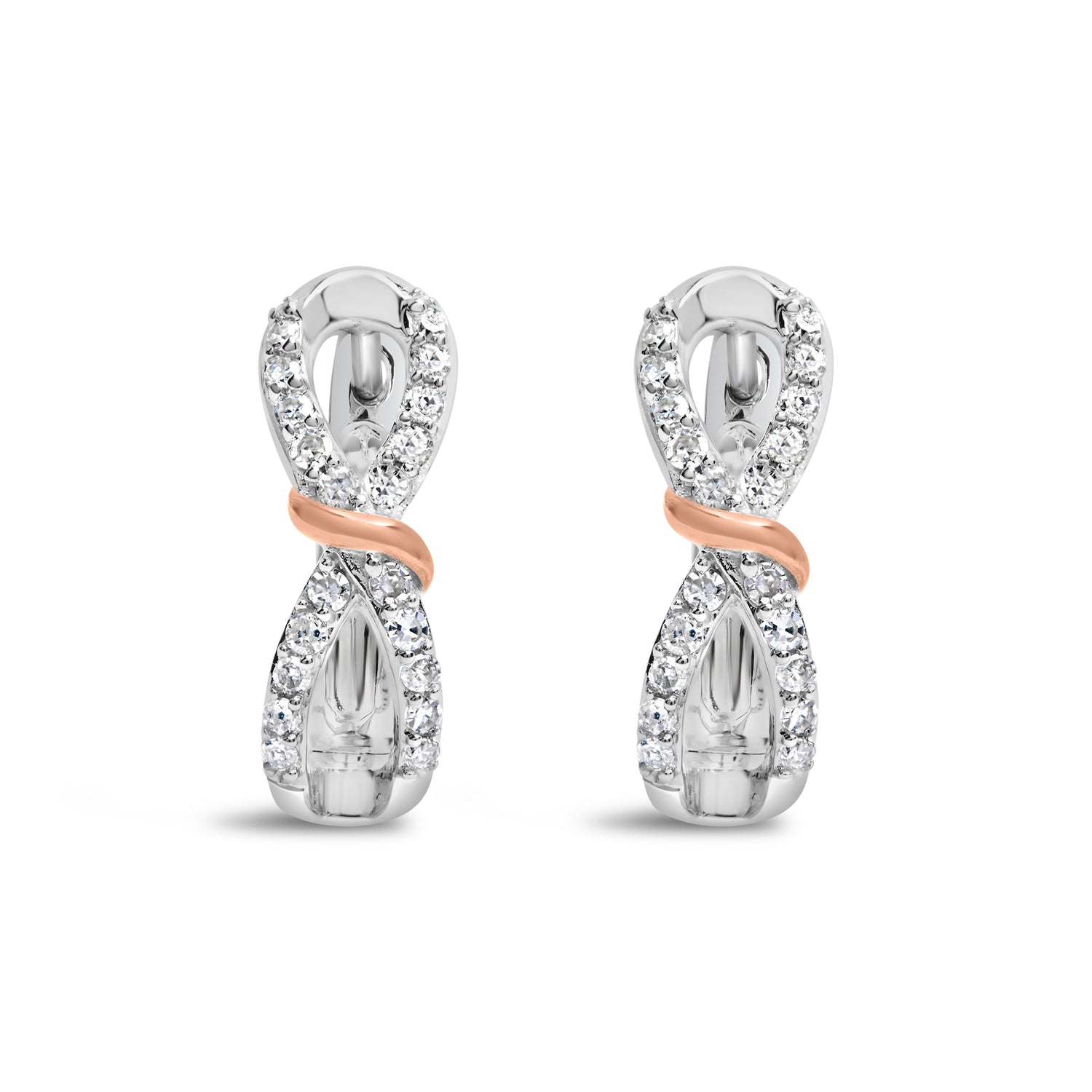 10K White and Rose Gold 1/3 Cttw Diamond Infinite and Ribbon Hoop Earrings (H-I Color, I1-I2 Clarity) by Bids.com