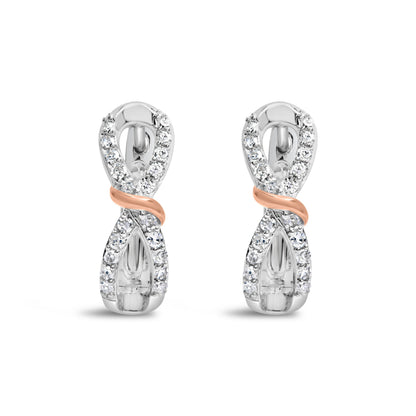 10K White and Rose Gold 1/3 Cttw Diamond Infinite and Ribbon Hoop Earrings (H-I Color, I1-I2 Clarity) by Bids.com