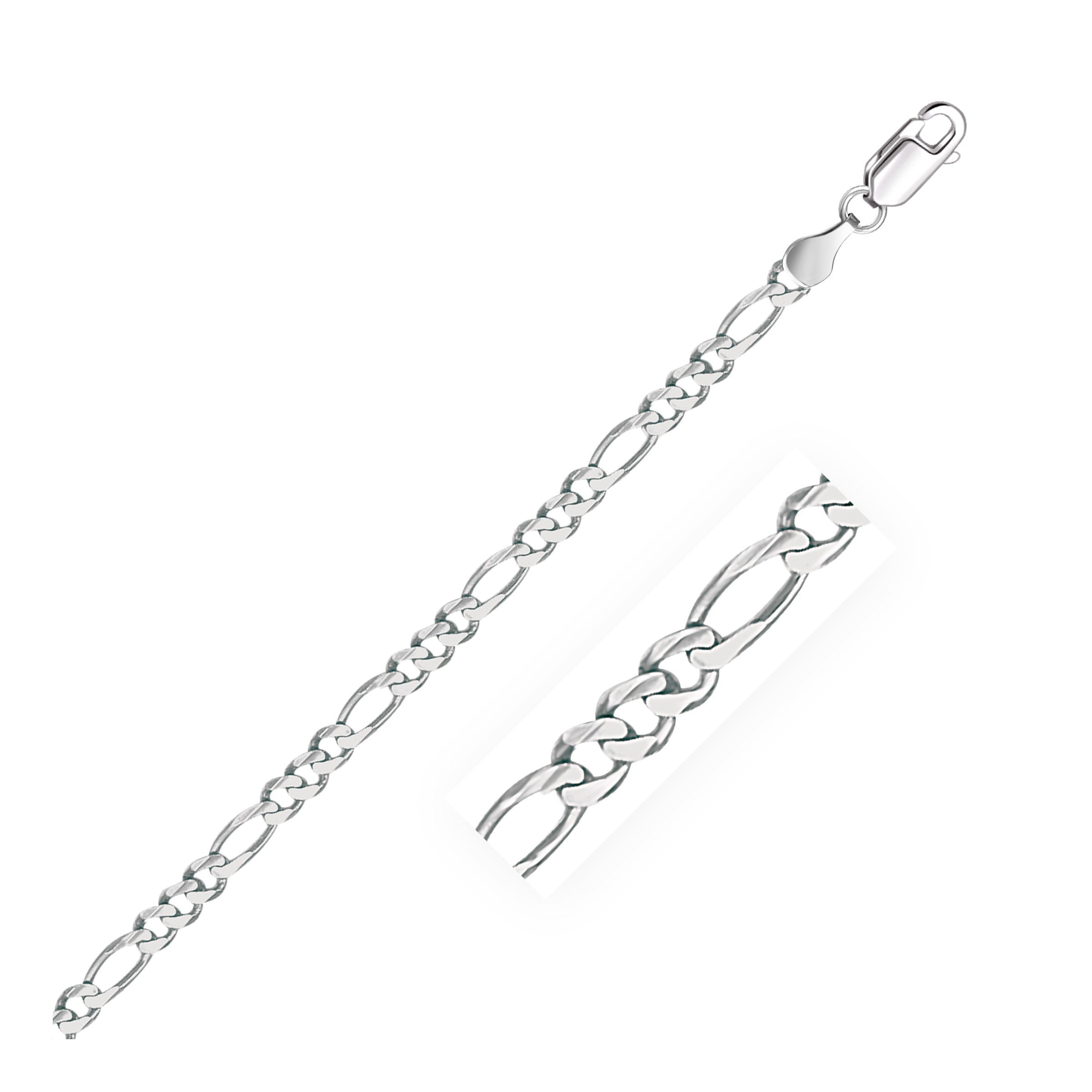 3.8mm 14k White Gold Solid Figaro Bracelet by Bids.com