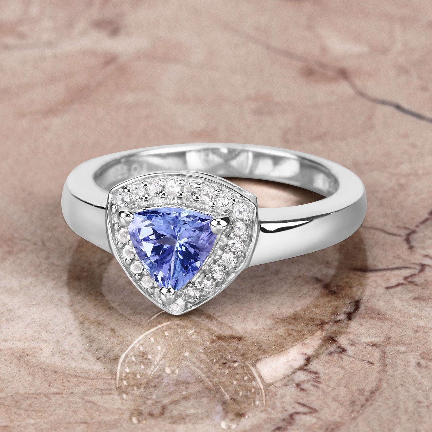 0.87 Carat Genuine Tanzanite and White Topaz .925 Sterling Silver Ring  DestGlow