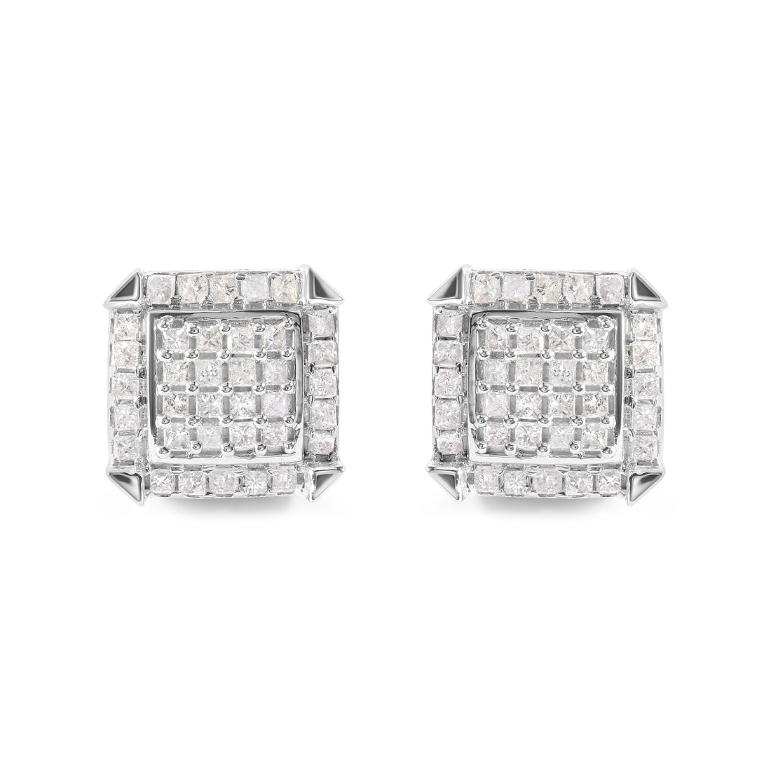 10K White Gold 1 1/10 Cttw Princess Diamond Composite and Halo Stud Earrings (I-J Color, I1-I2 Clarity) by Bids.com