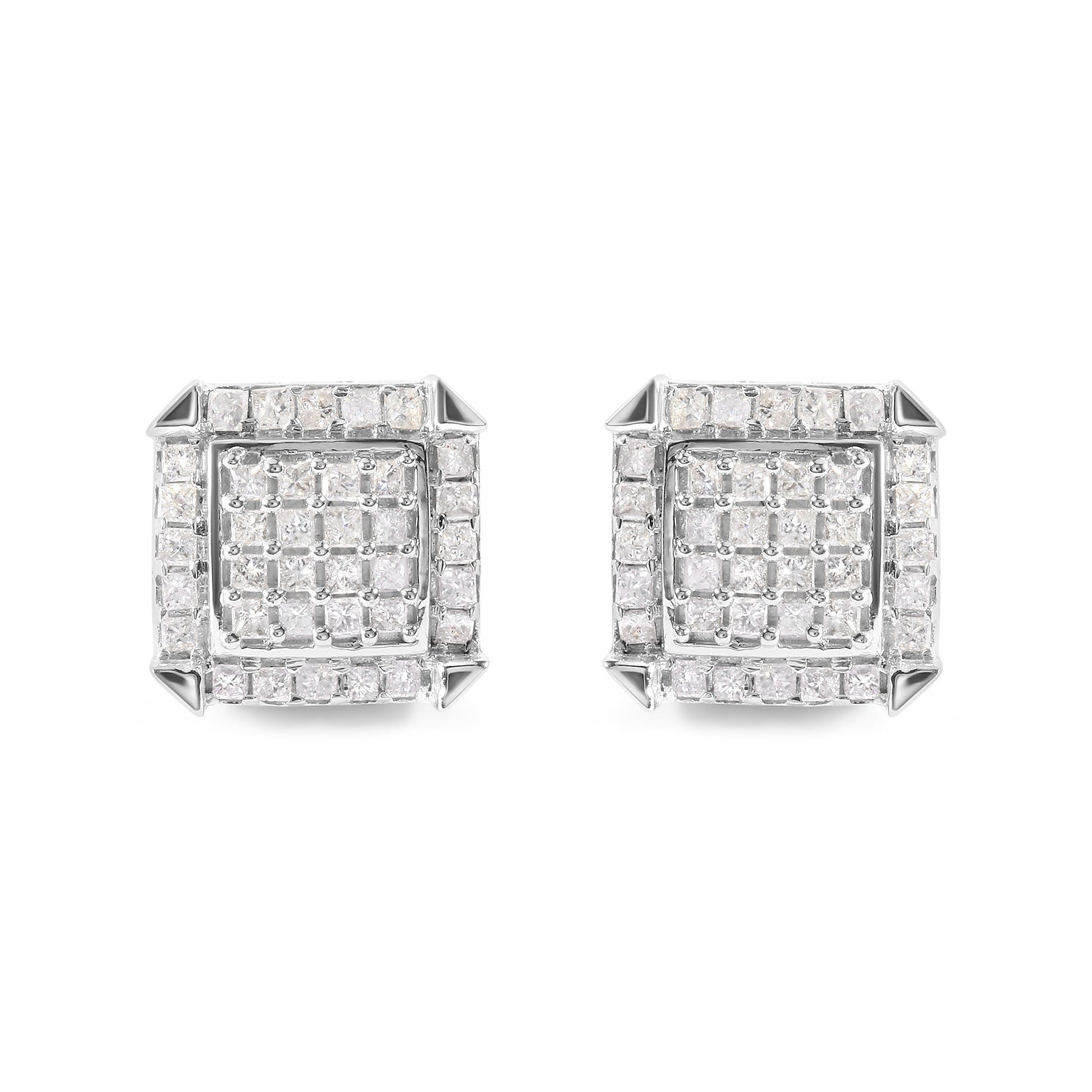 10K White Gold 1 1/10 Cttw Princess Diamond Composite and Halo Stud Earrings (I-J Color, I1-I2 Clarity) by Bids.com