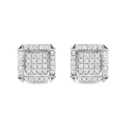 10K White Gold 1 1/10 Cttw Princess Diamond Composite and Halo Stud Earrings (I-J Color, I1-I2 Clarity) by Bids.com