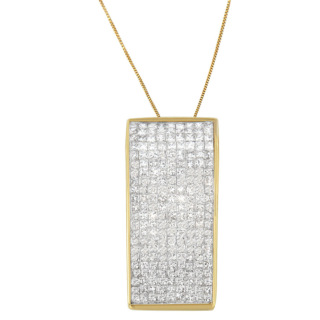 14K Yellow Gold Princess Cut Diamond Block Pendant Necklace (2 5/8 cttw, H-I Color, SI2-I1 Clarity) by Bids.com