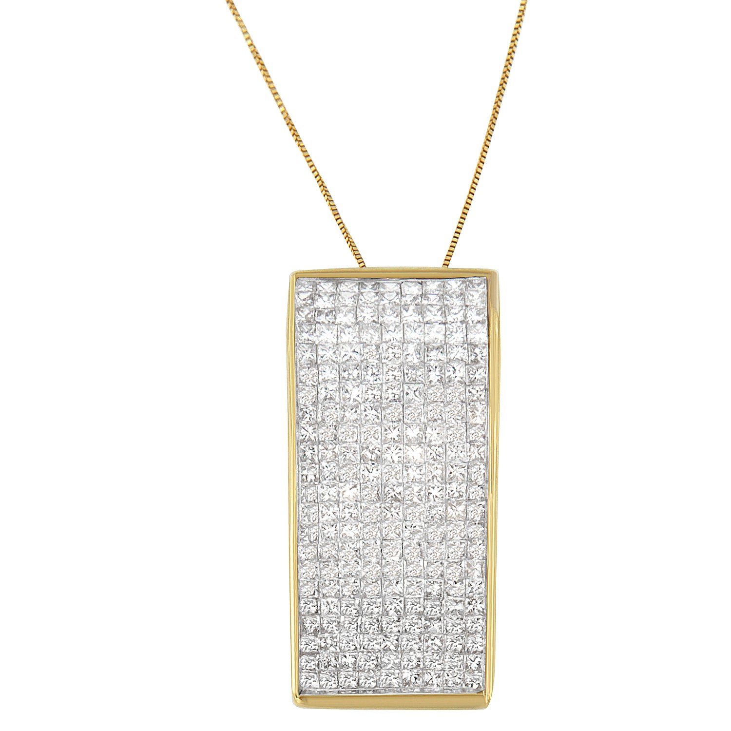 14K Yellow Gold Princess Cut Diamond Block Pendant Necklace (2 5/8 cttw, H-I Color, SI2-I1 Clarity) by Bids.com