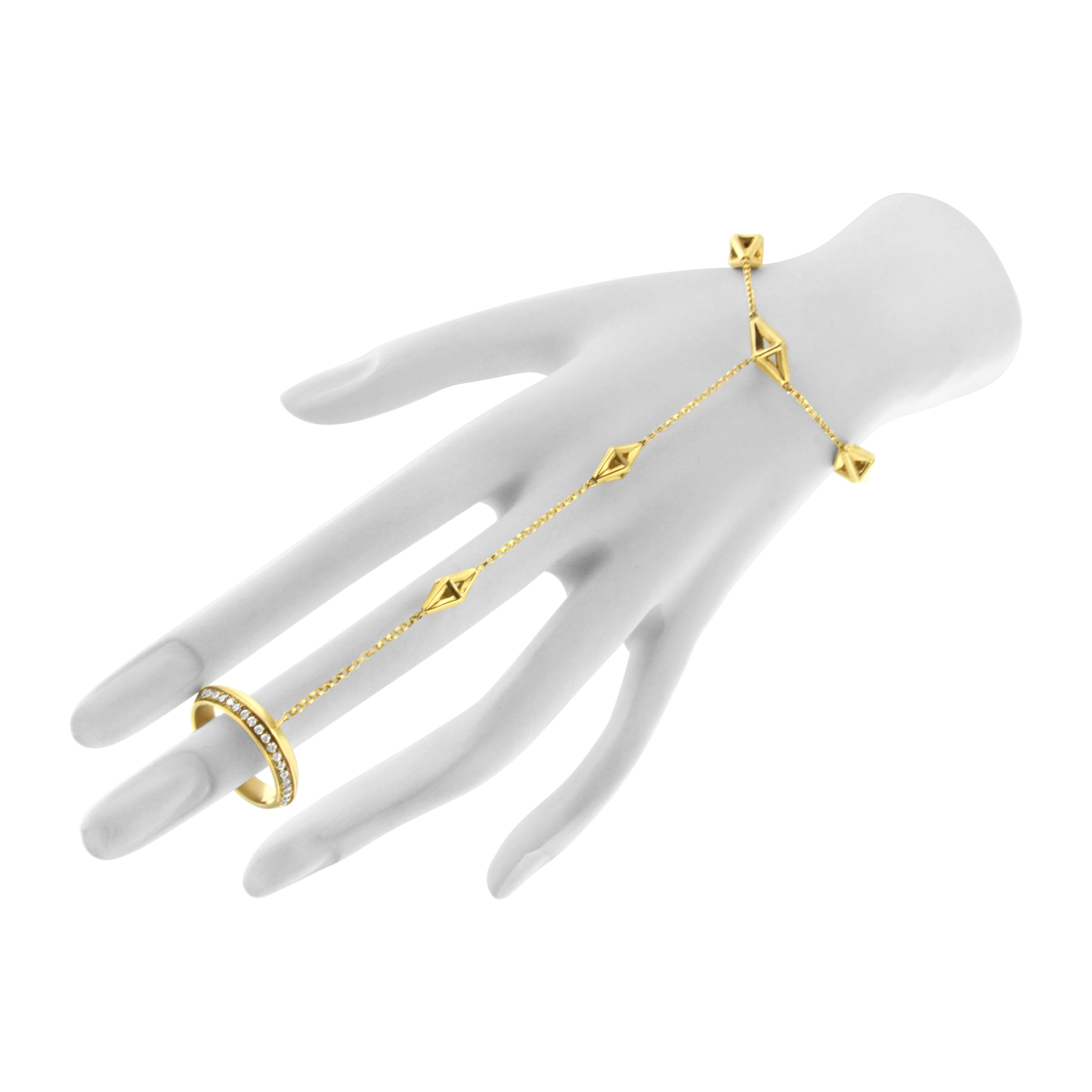 14K Yellow Gold 1/4 Cttw Diamond Ring and Bracelet Hand Chain (G-H Color, SI1-SI2 Clarity) - 7" by Bids.com