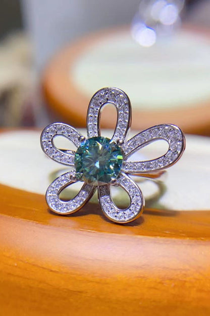 1 Carat Green Sparkala™ Flower Shape Open Ring - DestGlow