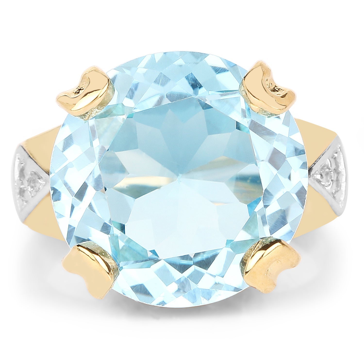 14K Yellow Gold Plated 12.98 Carat Genuine Blue Topaz and White Topaz .925 Sterling Silver Ring by Bids.com