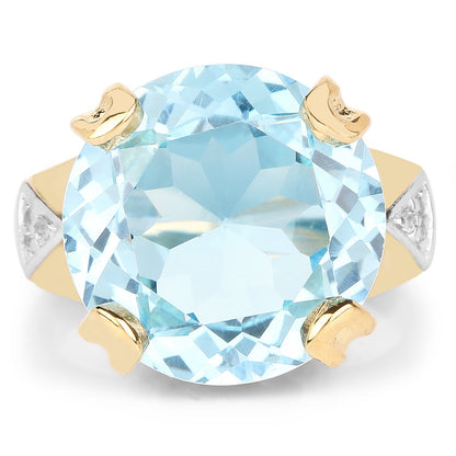14K Yellow Gold Plated 12.98 Carat Genuine Blue Topaz and White Topaz .925 Sterling Silver Ring by Bids.com