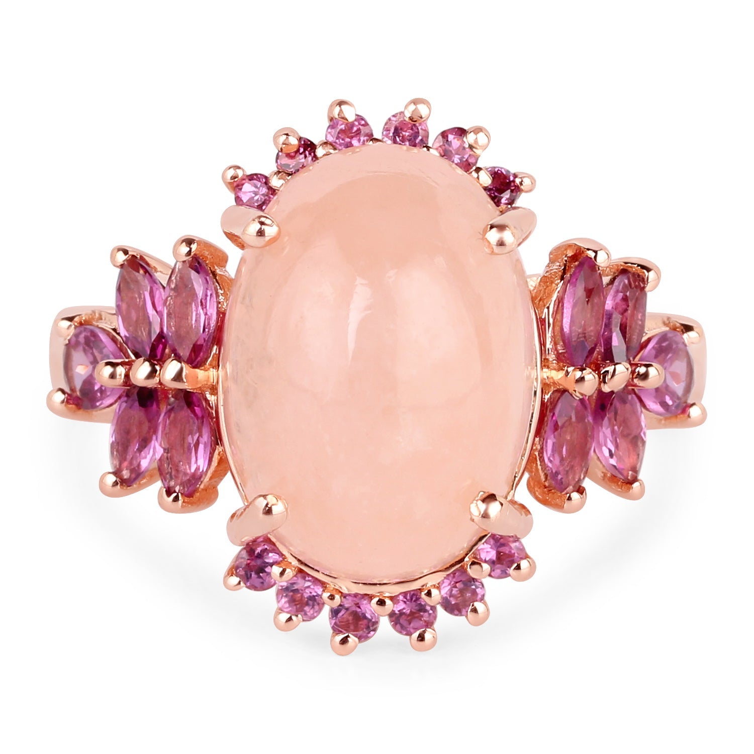 14K Rose Gold Plated 9.13 Carat Genuine Morganite and Rhodolite .925 Sterling Silver Ring by Bids.com