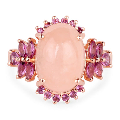 14K Rose Gold Plated 9.13 Carat Genuine Morganite and Rhodolite .925 Sterling Silver Ring by Bids.com
