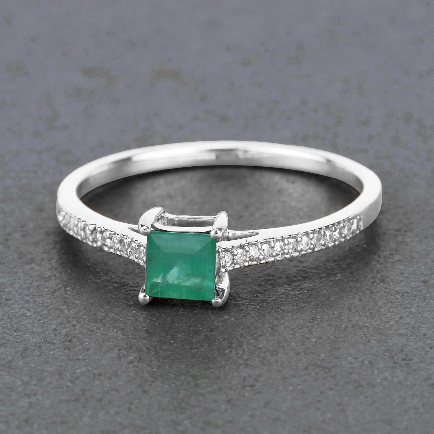 0.67 Carat Genuine Zambian Emerald and White Diamond 14K White Gold Ring by Bids.com
