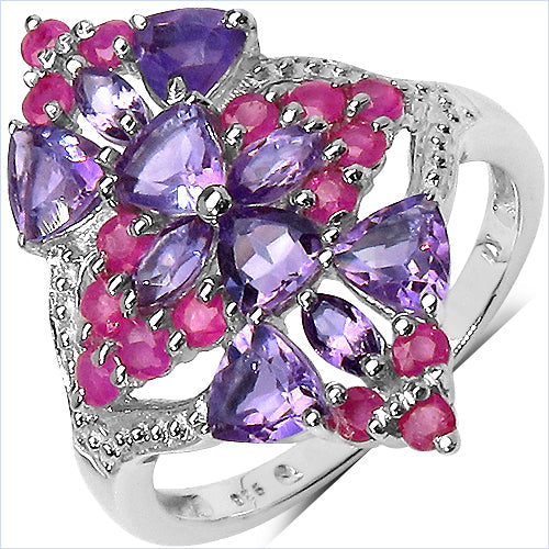 2.58 Carat Genuine Amethyst &amp; Ruby .925 Sterling Silver Ring by Bids.com
