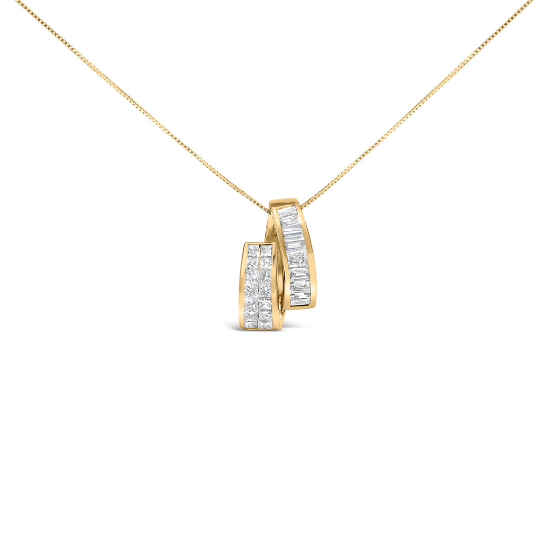 14K Yellow Gold 1 5/8 Cttw Princess and Baguette Diamond Duo Bar Pendant Necklace (G-H Color, VS2-SI1 Clarity) - 18" by Bids.com