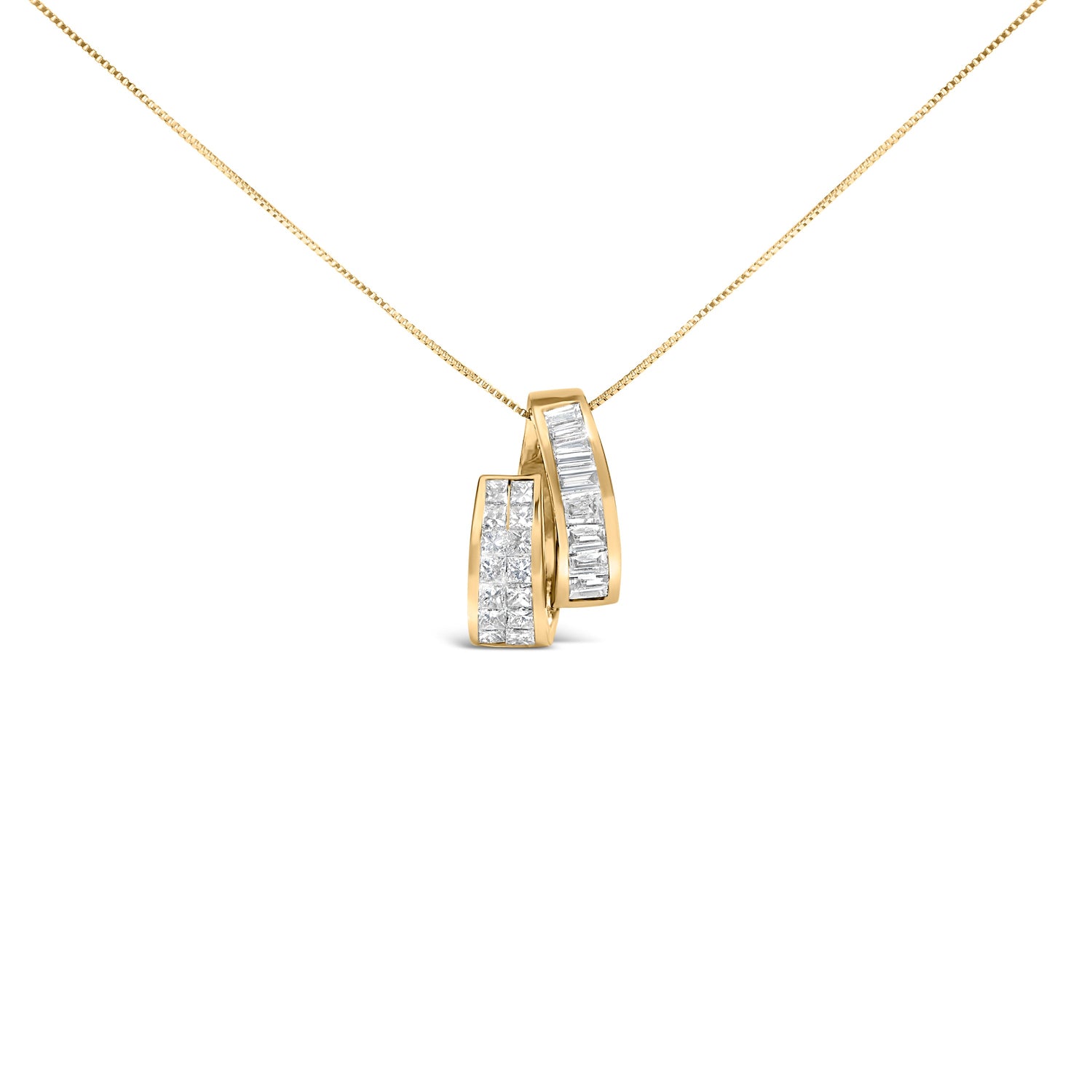 14K Yellow Gold 1 5/8 Cttw Princess and Baguette Diamond Duo Bar Pendant Necklace (G-H Color, VS2-SI1 Clarity) - 18" by Bids.com