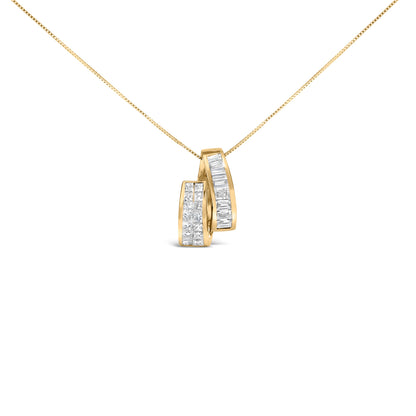 14K Yellow Gold 1 5/8 Cttw Princess and Baguette Diamond Duo Bar Pendant Necklace (G-H Color, VS2-SI1 Clarity) - 18" by Bids.com