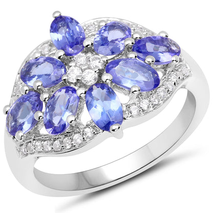 2.27 Carat Genuine Tanzanite and White Zircon .925 Sterling Silver Ring by Bids.com