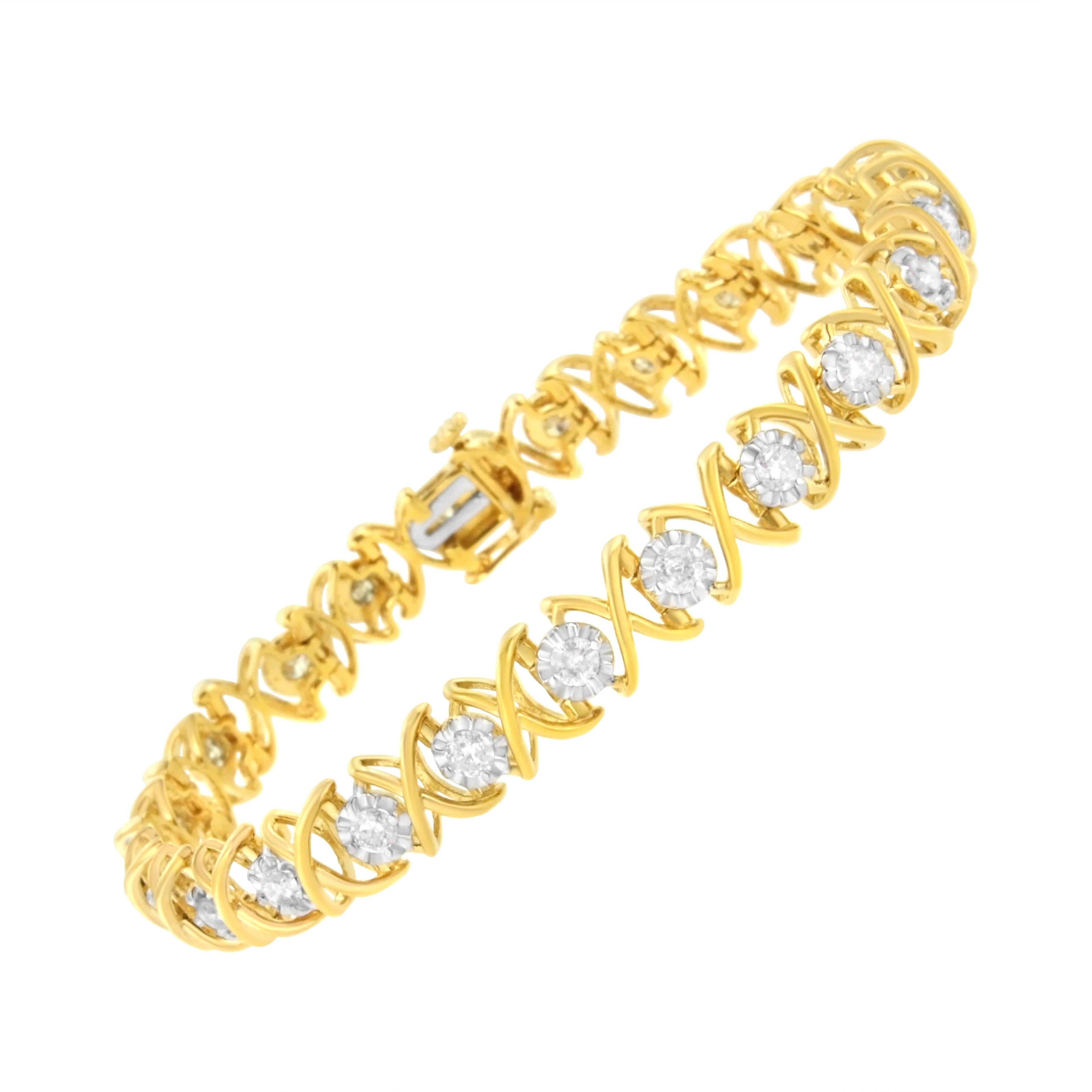 10K Yellow Gold Plated Sterling Silver 2 cttw Diamond "XOXO" Bracelet (J-K Clarity, I1-I2 Color) - Size 7.25" by Bids.com