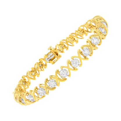 10K Yellow Gold Plated Sterling Silver 2 cttw Diamond "XOXO" Bracelet (J-K Clarity, I1-I2 Color) - Size 7.25" by Bids.com