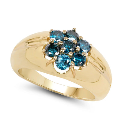 14K Yellow Gold Plated 0.98 Carat Genuine Blue Diamond .925 Sterling Silver Ring by Bids.com