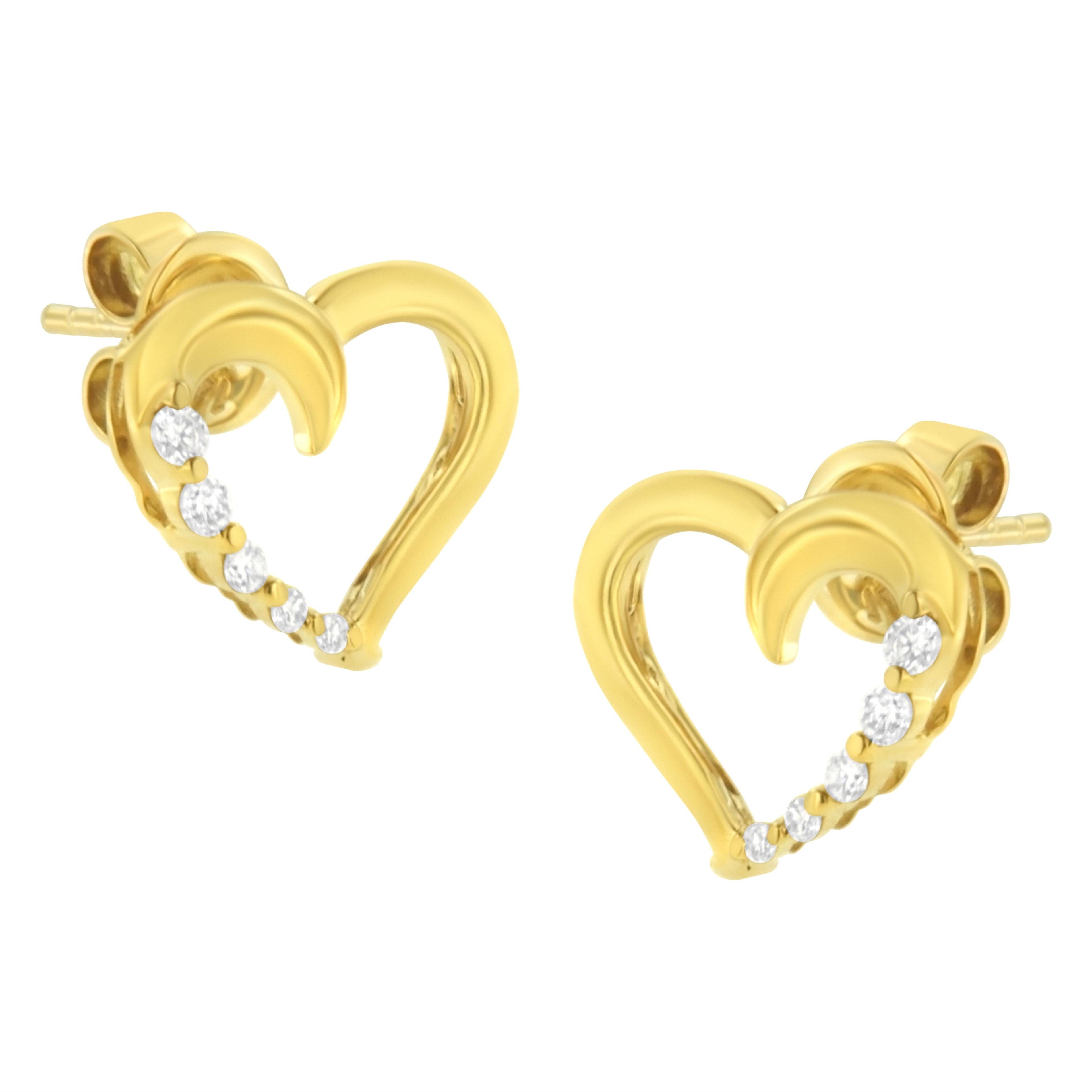 14K Yellow Gold 1/8 Cttw Diamond Journey Heart Hoop Earrings (K-L Color, I1-I2 Clarity) by Bids.com