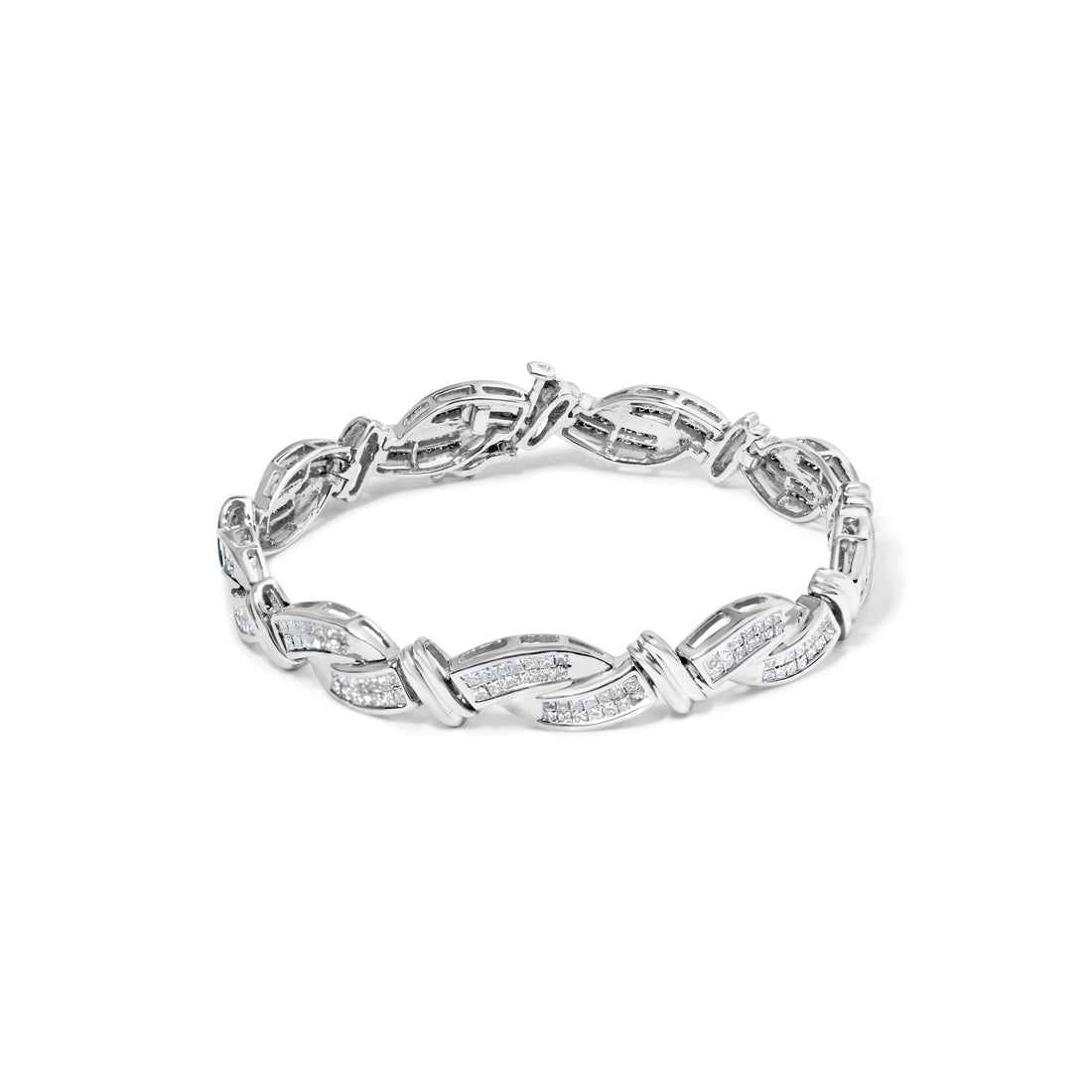 14K White Gold 4.0 Cttw Invisble Set Princess-Cut Diamond Wave Style Link Bracelet (H-I Color, SI2-I1 Clarity) - 7" by Bids.com