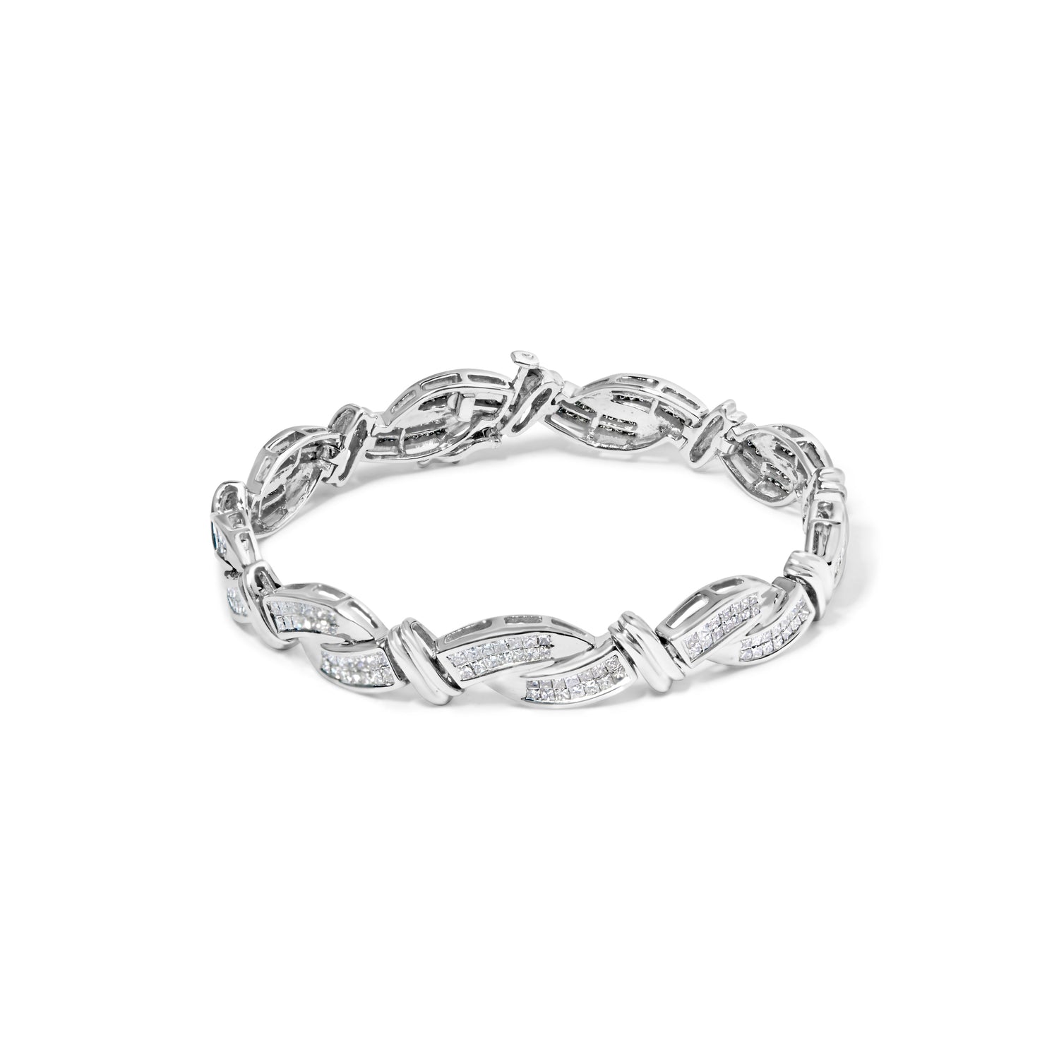 14K White Gold 4.0 Cttw Invisble Set Princess-Cut Diamond Wave Style Link Bracelet (H-I Color, SI2-I1 Clarity) - 7" by Bids.com