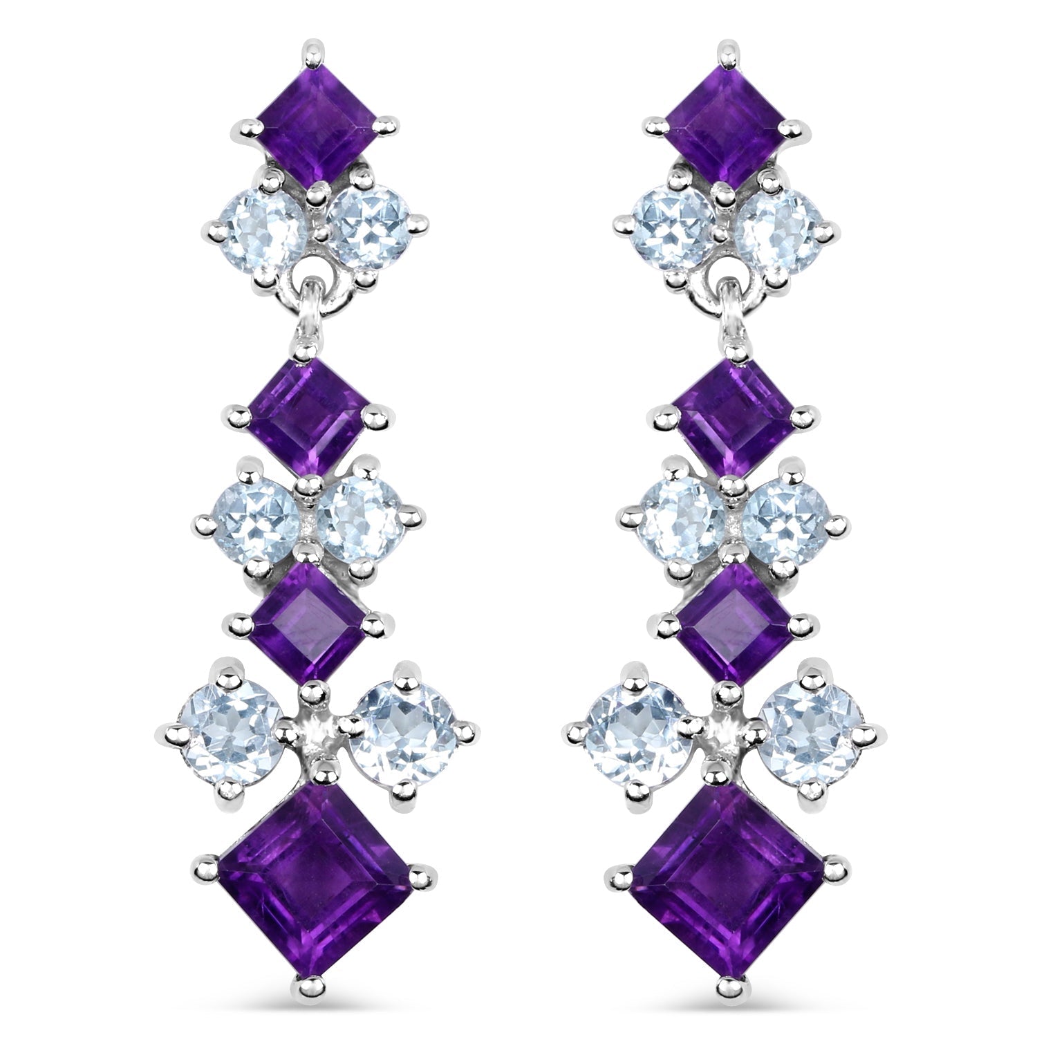 4.94 Carat Genuine Amethyst &amp; Blue Topaz .925 Sterling Silver Earrings  DestGlow