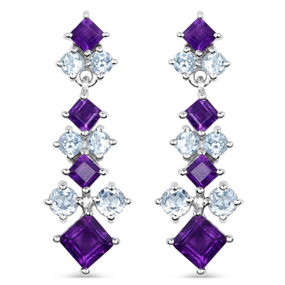 4.94 Carat Genuine Amethyst &amp; Blue Topaz .925 Sterling Silver Earrings  DestGlow