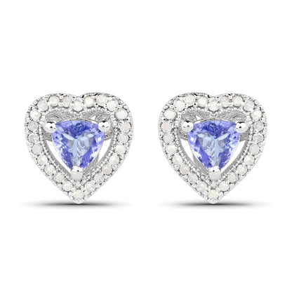 1.20 Carat Genuine Tanzanite &amp; White Diamond .925 Sterling Silver Earrings  DestGlow