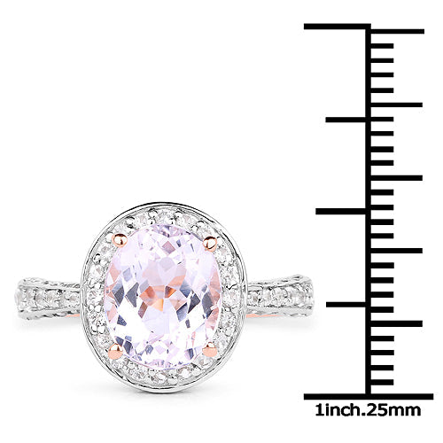 14K Rose Gold Plated 3.86 Carat Genuine Kunzite and White Zircon .925 Sterling Silver Ring by Bids.com