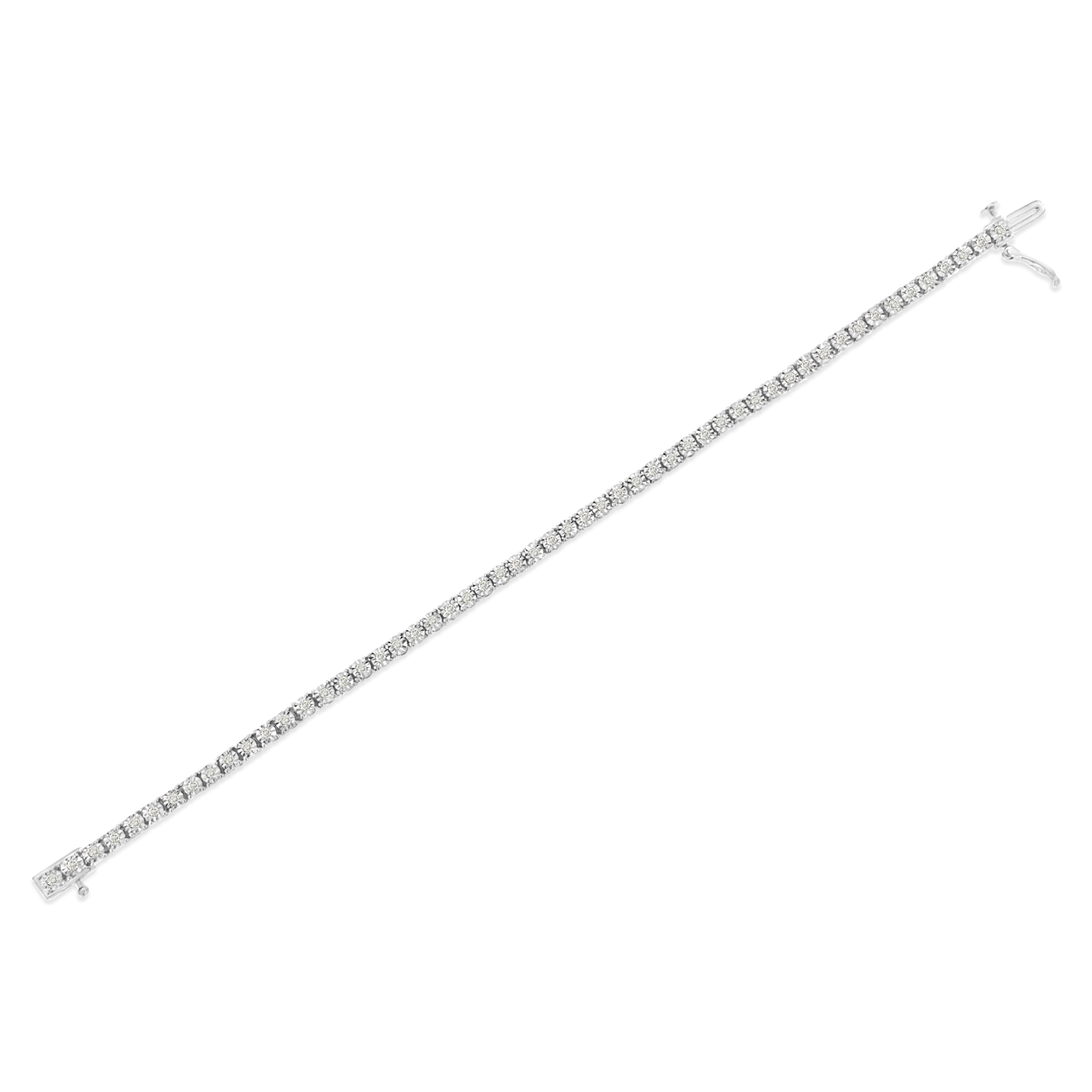 .925 Sterling Silver 1.0 Cttw Miracle-Set Diamond Round Faceted Bezel Tennis Bracelet (I-J Color, I3 Clarity) - 7" by Bids.com