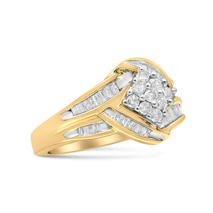 10K Yellow and White Gold 3/4 Cttw Diamond Cluster and Swirl Ring (H-I Color, I1-I2 Clarity) by Bids.com