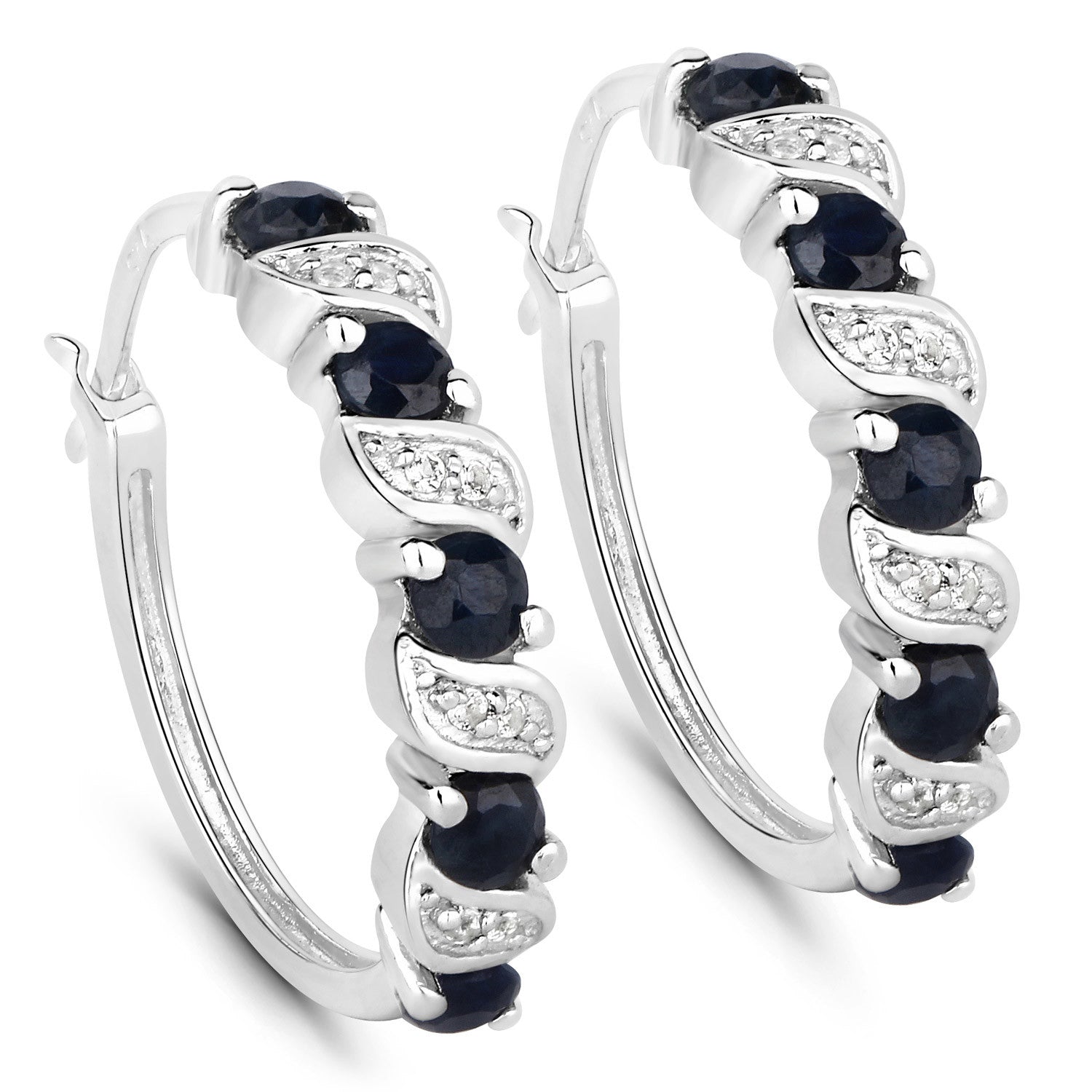 1.28 Carat Genuine Blue Sapphire and White Topaz .925 Sterling Silver Earrings  DestGlow