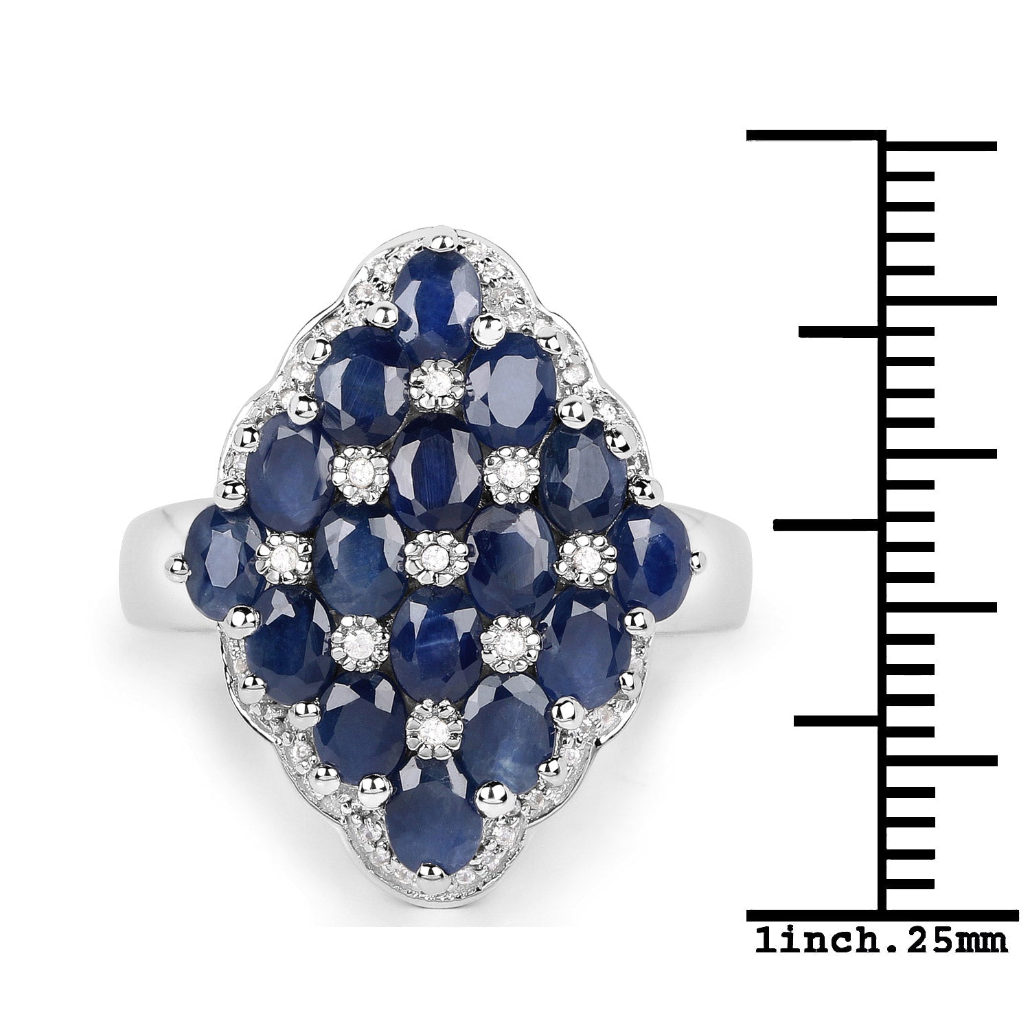 3.48 Carat Genuine Blue Sapphire and White Zircon .925 Sterling Silver Ring by Bids.com