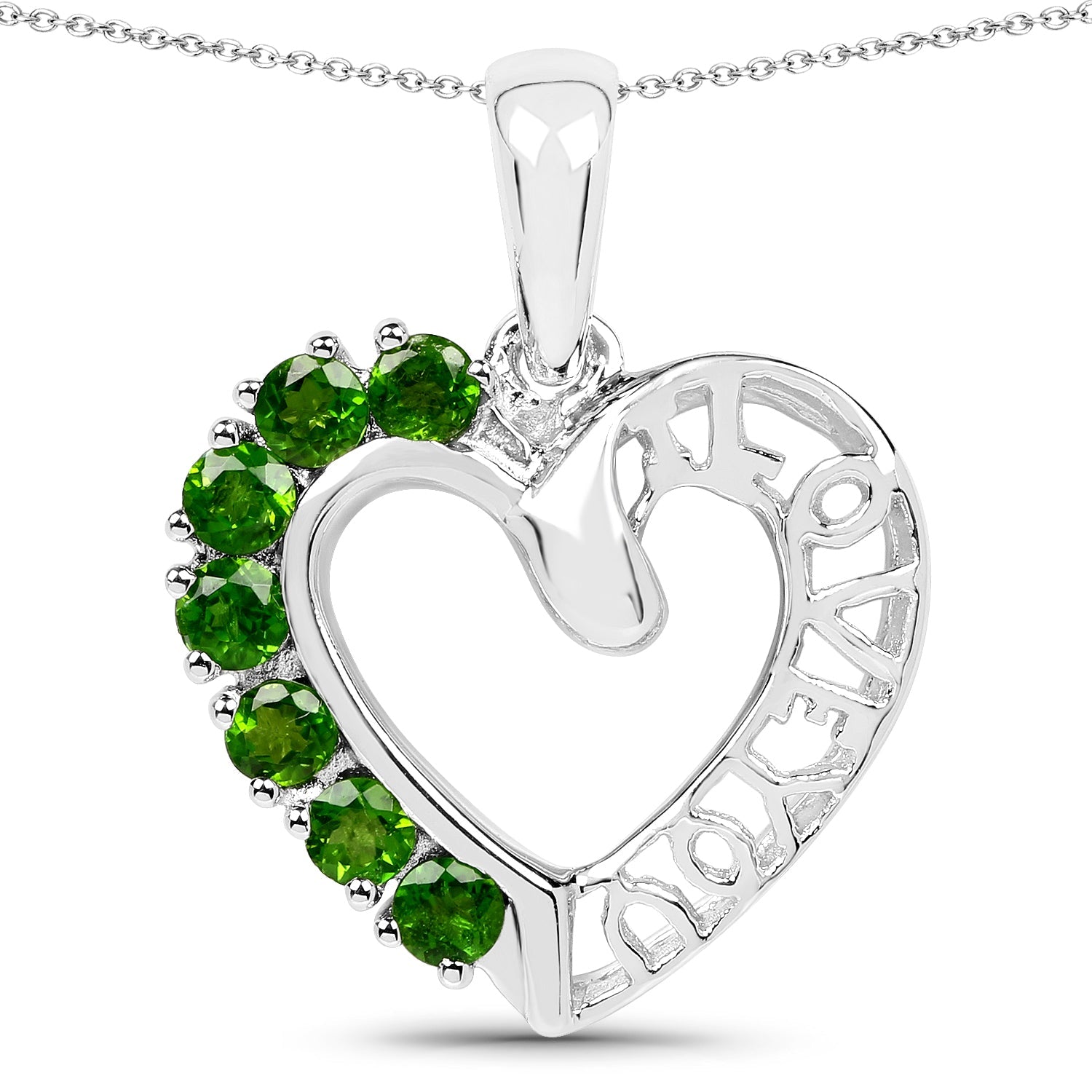 14K White Gold Plated 0.84 Carat Genuine Chrome Diopside .925 Sterling Silver Pendant by Bids.com