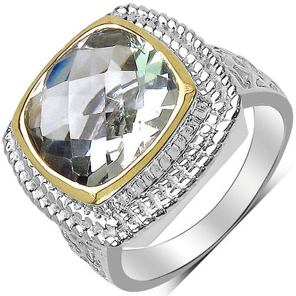 6.31 Carat Genuine Green Amethyst &amp; White Diamond .925 Sterling Silver Ring by Bids.com