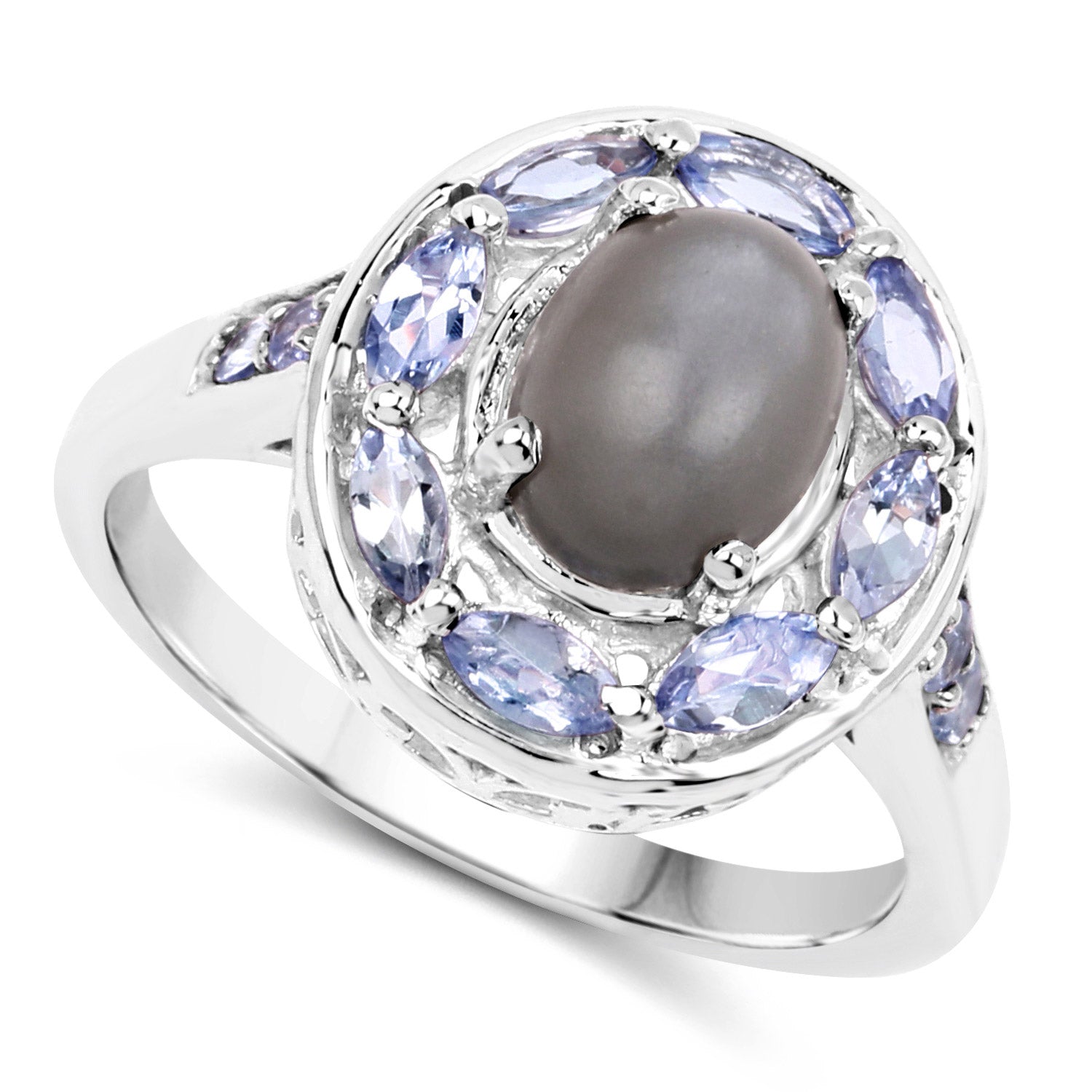 2.35 Carat Genuine Grey Moonstone and Tanzanite .925 Sterling Silver Ring by Bids.com