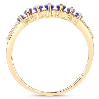 0.76 Carat Genuine Tanzanite and White Diamond 14K Yellow Gold Ring  DestGlow
