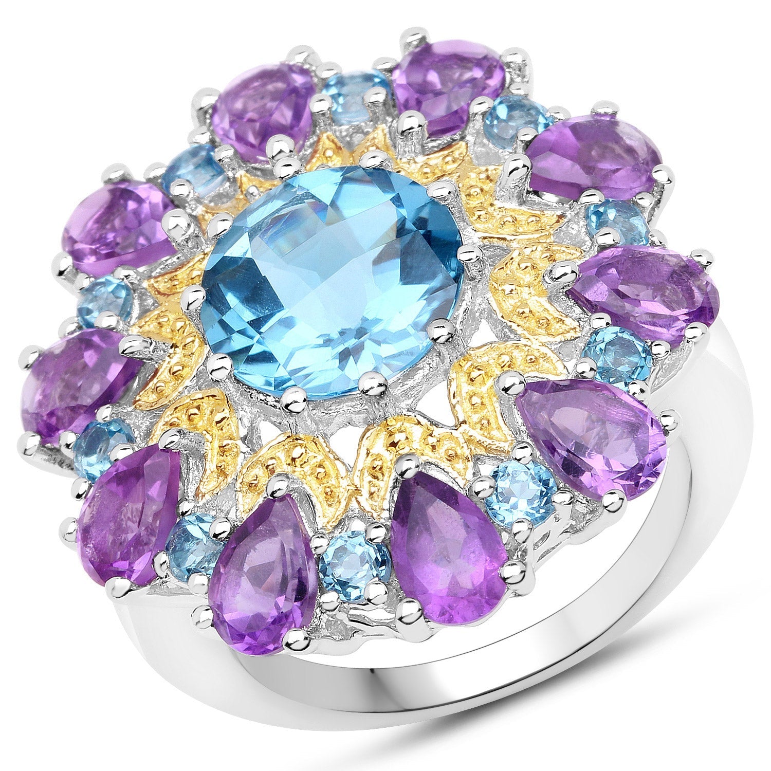 8.86 Carat Genuine London Blue Topaz and Amethyst .925 Sterling Silver Ring by Bids.com