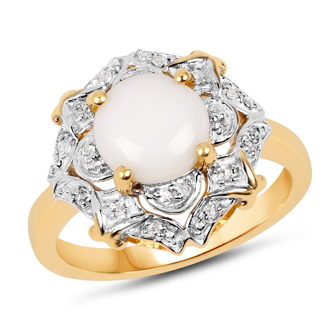 14K Yellow Gold Plated 1.40 Carat Genuine Opal and White Topaz .925 Sterling Silver Ring by Bids.com