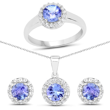 3.77 Carat Genuine Tanzanite and White Topaz .925 Sterling Silver 3 Piece Jewelry Set (Ring, Earrings, and Pendant w/ Chain) by Bids.com