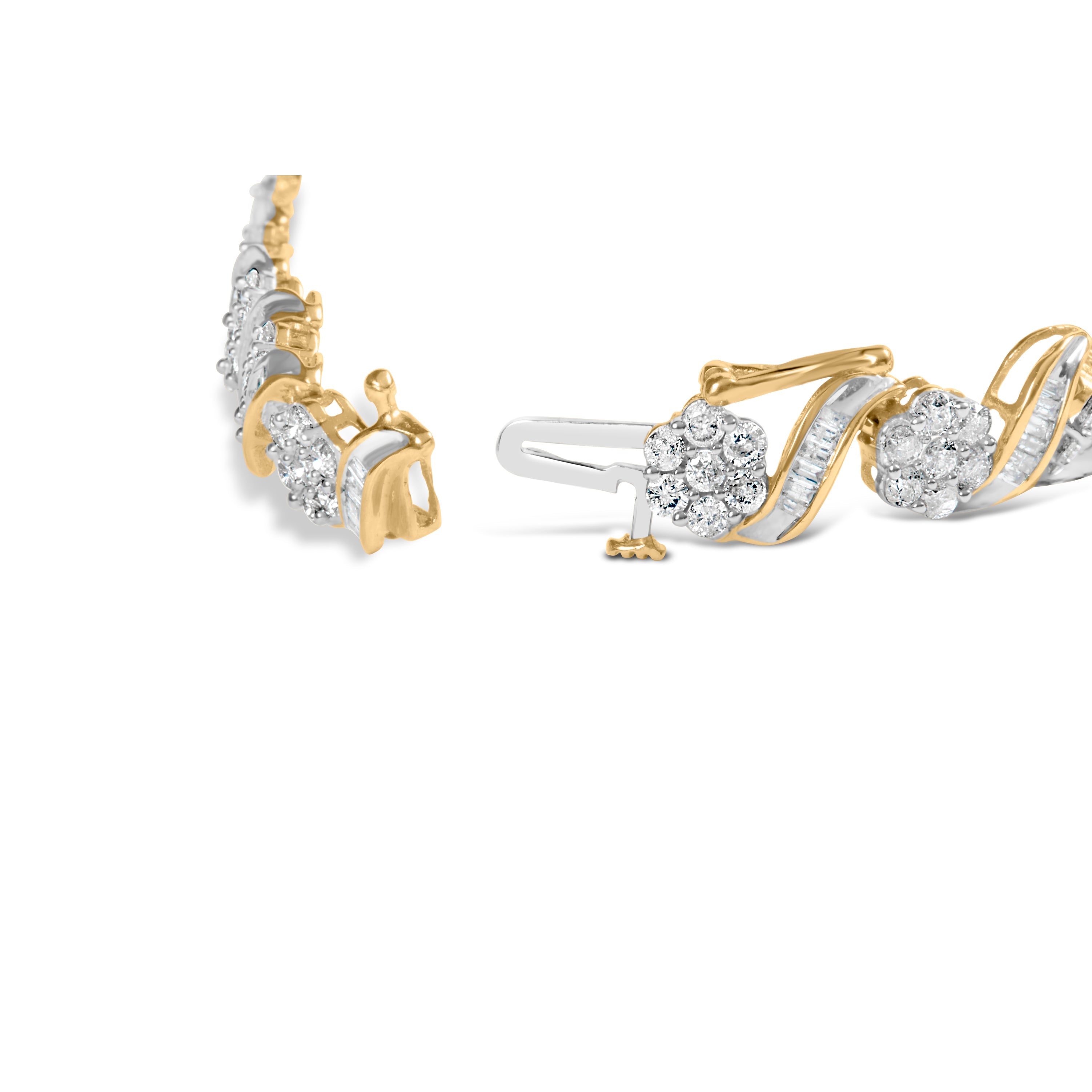 10k Yellow Gold 5.00 Cttw Round-Cut and Baguette-Cut Diamond Floral Link 7.25" Bracelet (I-J Color, I2-I3 Clarity) by Bids.com