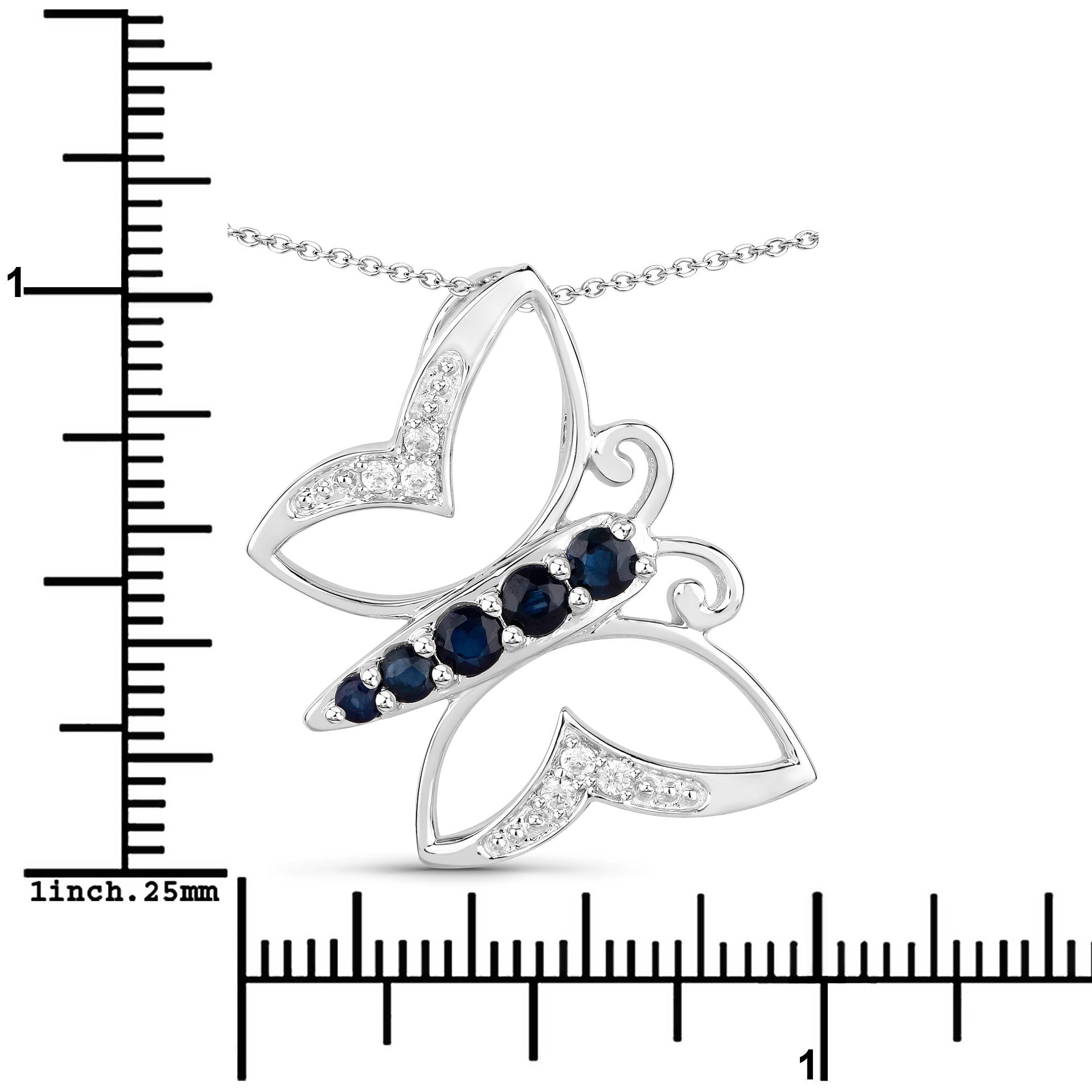 0.56 Carat Genuine Blue Sapphire and White Zircon .925 Sterling Silver Necklace  DestGlow