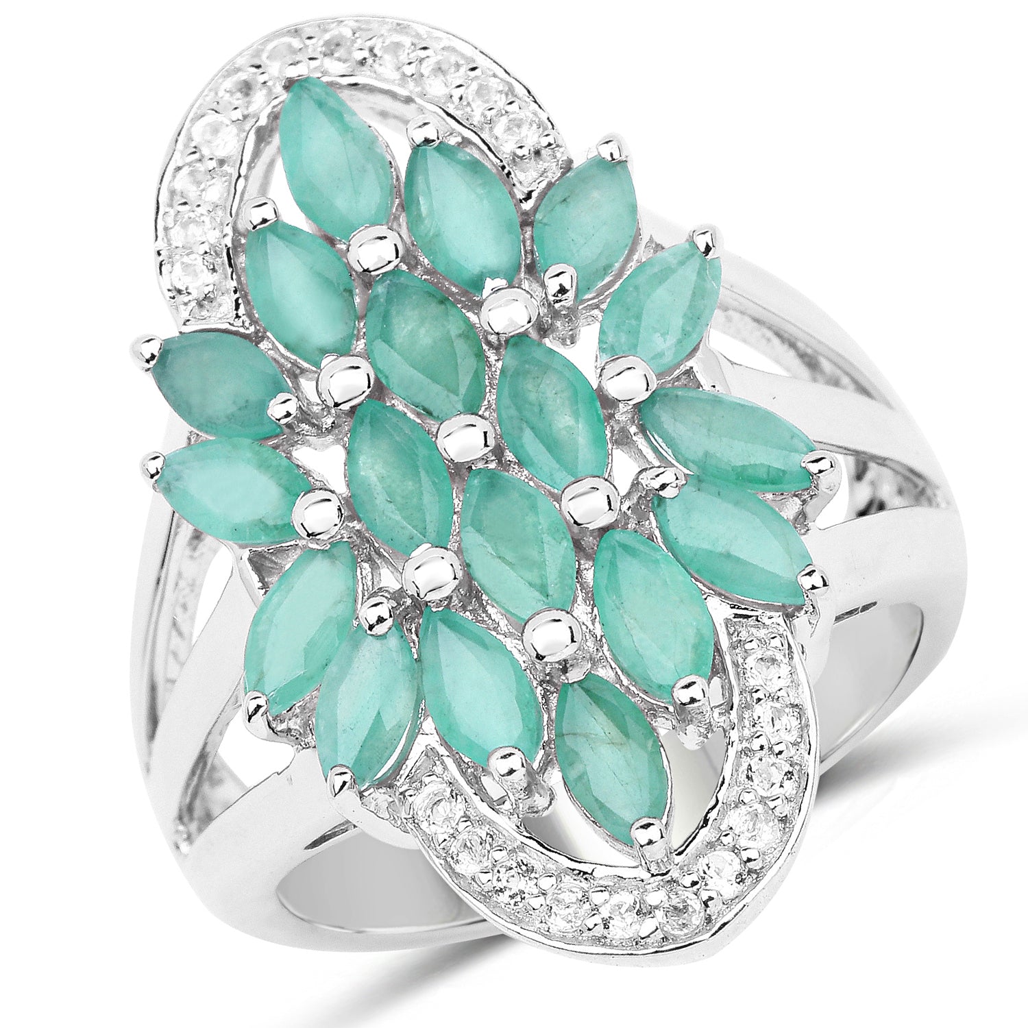 2.74 Carat Genuine Emerald and White Topaz .925 Sterling Silver Ring by Bids.com