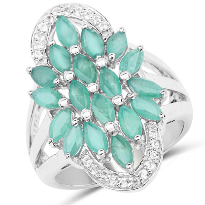 2.74 Carat Genuine Emerald and White Topaz .925 Sterling Silver Ring by Bids.com