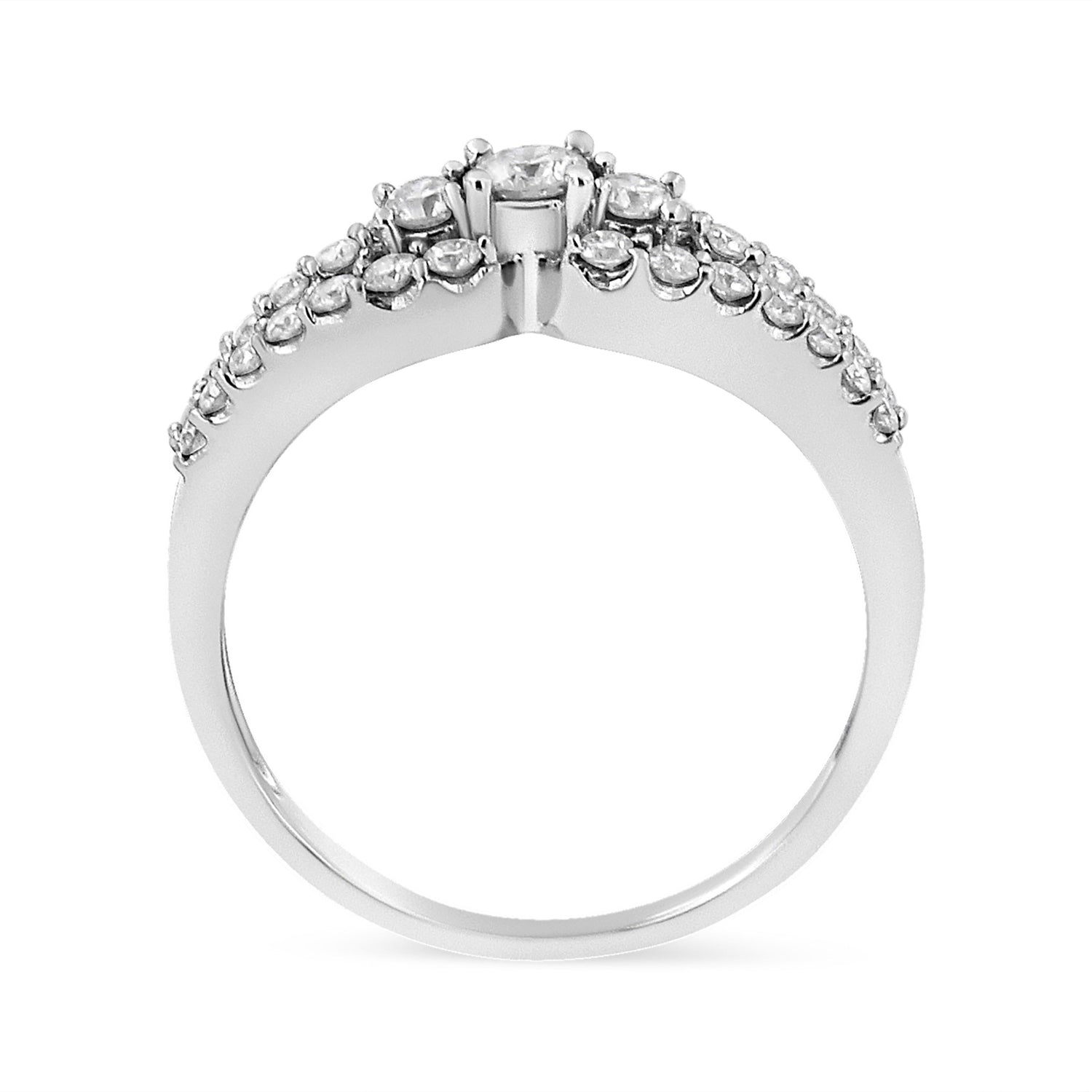 10K White Gold 1/2 Cttw Round Cut Diamond Three Stone Split Shank Band Ring (H-I Color, SI1-SI2 Clarity) - Size 6 by Bids.com
