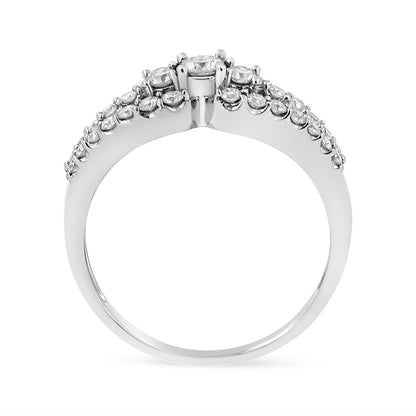 10K White Gold 1/2 Cttw Round Cut Diamond Three Stone Split Shank Band Ring (H-I Color, SI1-SI2 Clarity) - Size 6 by Bids.com